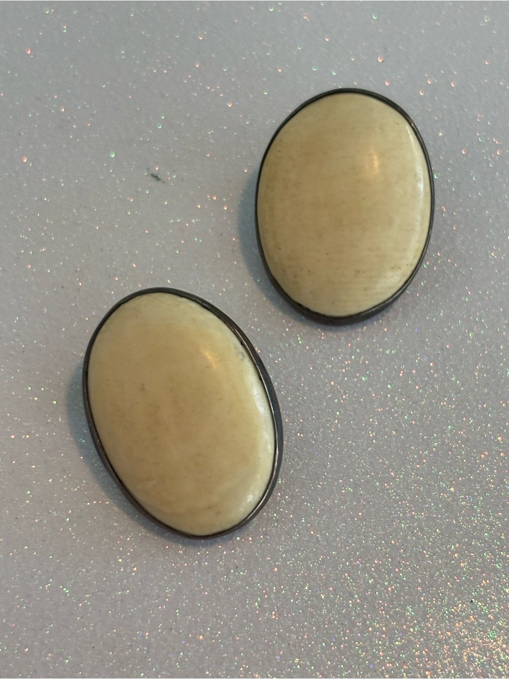 Vintage Sterling Ivory-Colored Clip Earrings